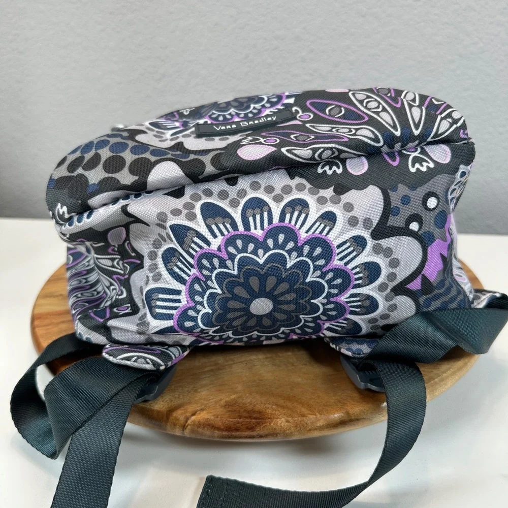 Vera Bradley Heather Small Backpack Purple Grey Floral Paisley Zippered Bag
